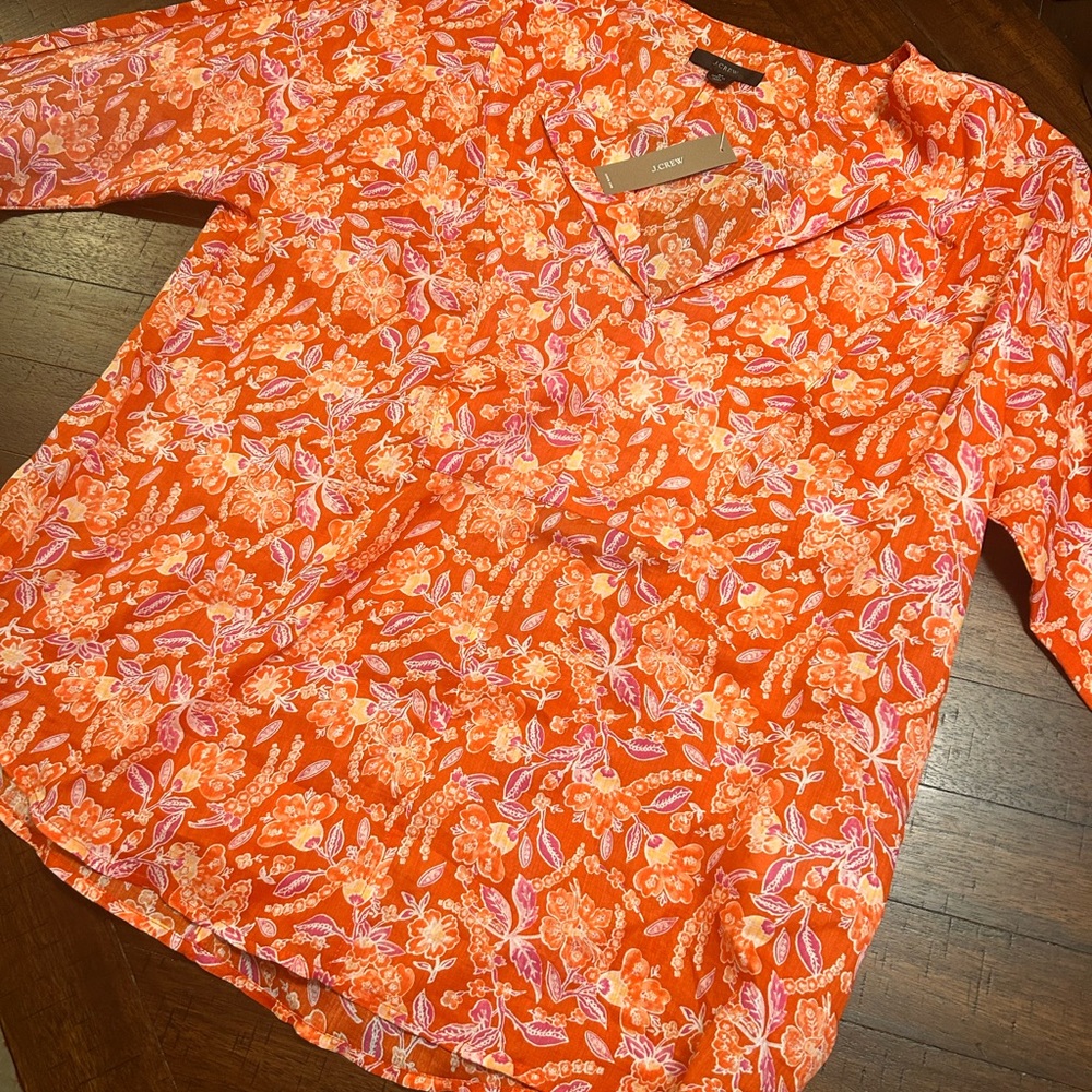 J. Crew Orange Floral V-Neck Blouse